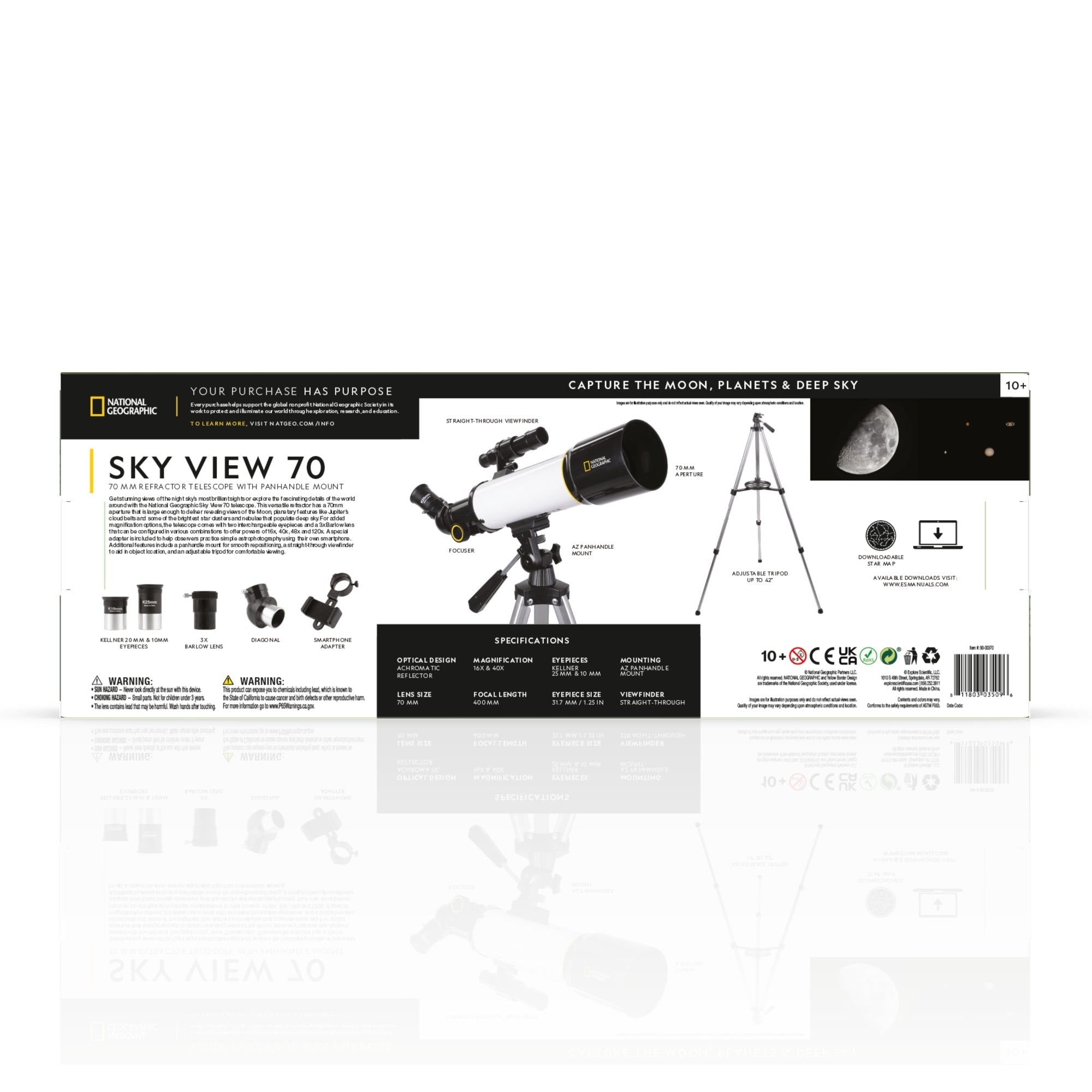 National Geographic SKY VIEW 70 - 70mm Refractor Telescope with Panhandle Mount - 80-00370