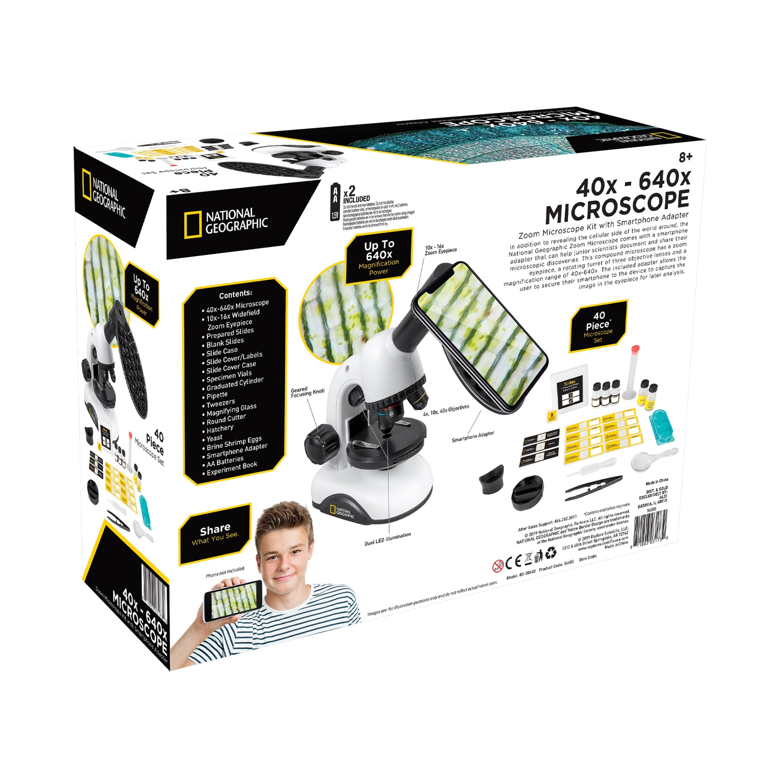 National Geographic 40x-640x Magnification Microscope with Smartphone Camera Adapter